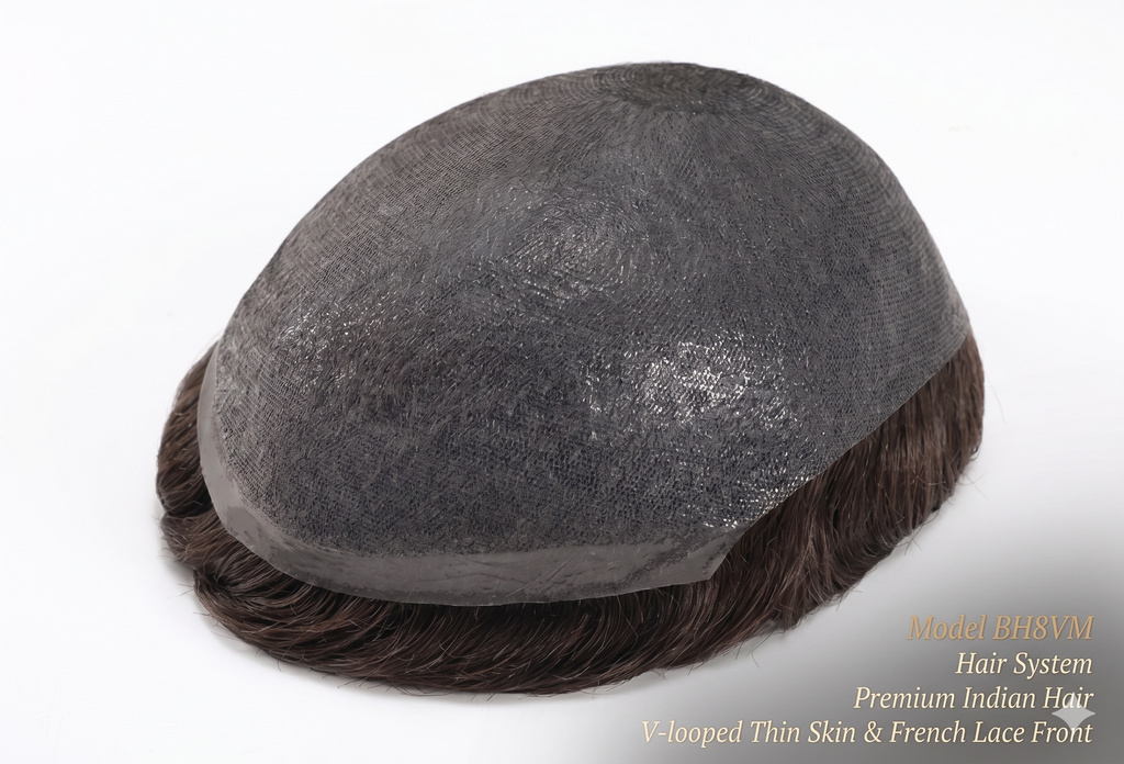 BH8VM - Premium Natural-Looking Indian Hair- V-looped Thin Skin Base with French Lace Front